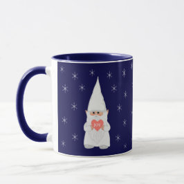 Taza Gnomo de Navidad y copos de nieve en azul marino