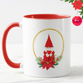 Taza Gnomo lindo y corona de Navidad
