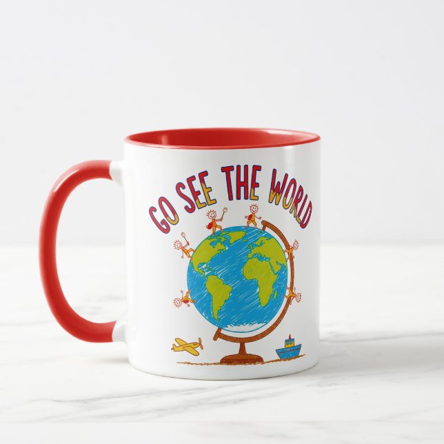 Taza Go See The World Kids Travel Drawing (Izquierda)