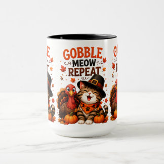 Taza Gobble Meow Repite Cute Día de Acción de Gracias G