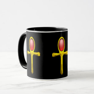 Taza GOLD ANKH, RED TALISMAN EGYPTIAN JEWEL Black