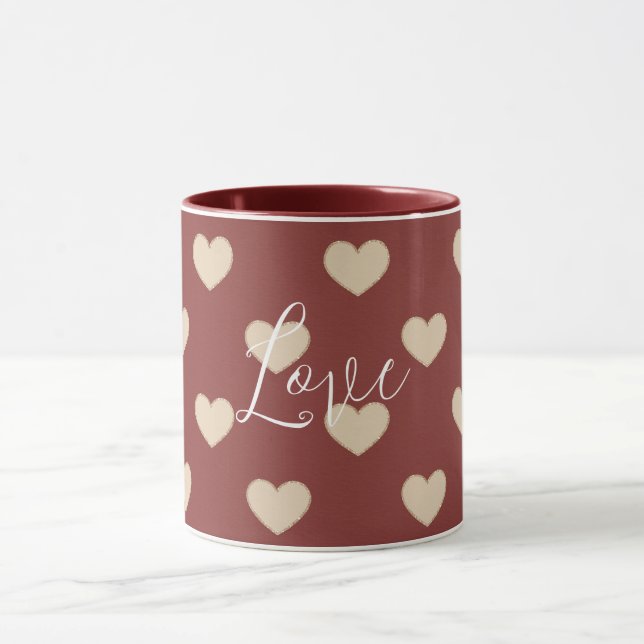 Taza Gold Red Cream Glitter Hearts Valentine's Day (Centro)