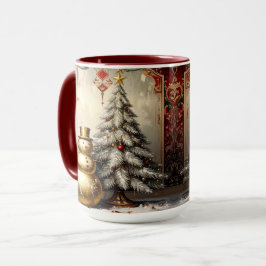 Taza Gold Snowman Christmas Tree Holiday Mug