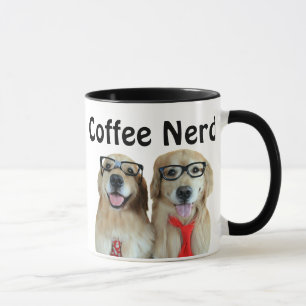 Taza Golden retriever con los vidrios del empollón
