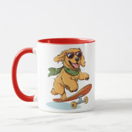 Taza Golden Retriever Dog Skateboarding
