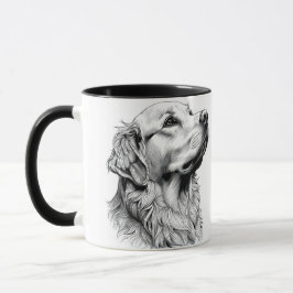 Taza Golden Retriever Fine Line Art Portrait | Elegant 