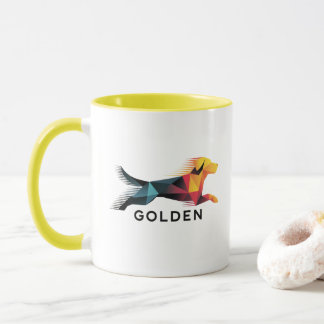 Taza Golden retriever poligonal en amarillo y azul