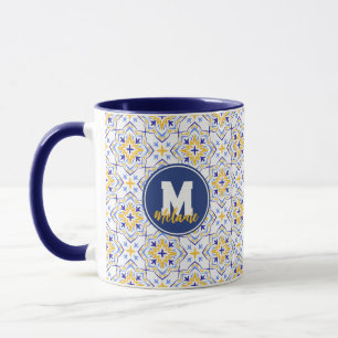 Taza Golden Sunburst Elegant Blue and Gold Floral