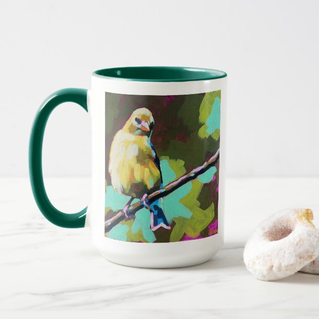 Taza Goldfinch Painting - Gift for Bird Lovers (Con donut)