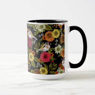 Taza Goldfinches en el jardín sobre negro