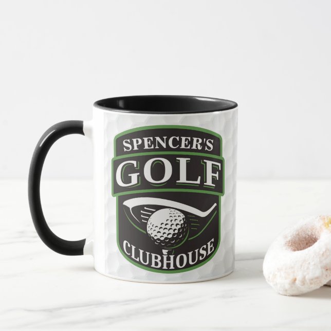 Taza Golfer ADD NOMBRE Jugador Golf Ball Club Clubhouse (Con donut)