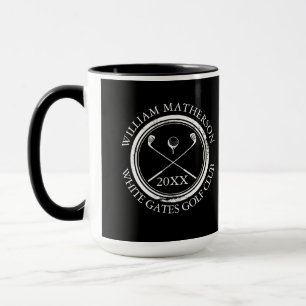 Taza Golfer and Club Name Date Black and White