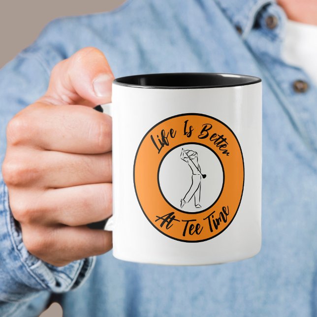 Taza Golfer Hora de Salida Humor Divertido Deporte Jueg (Golfer Tee Time Humor Funny Sport Pun Black Orange Mug)