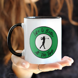 Taza Golfer Tee Time Sports Humor Funny Pun Black Green