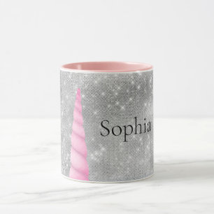 Taza Goma rosa de esparkle plateado unicornio personali
