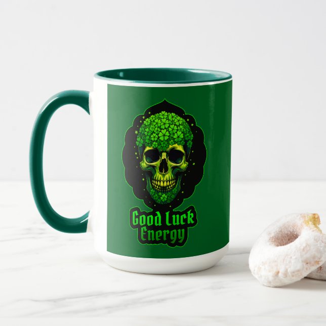 Taza Good Luck Energy Skull St Patrick’s Day - caneca (Con donut)