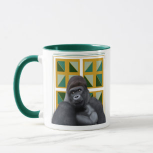 Taza Gorila de silverback amarillo y verde geométrico