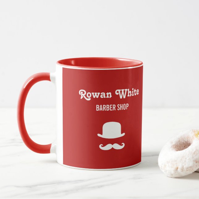 Taza Gorra blanco y rojo de la silueta de bigote (Con donut)