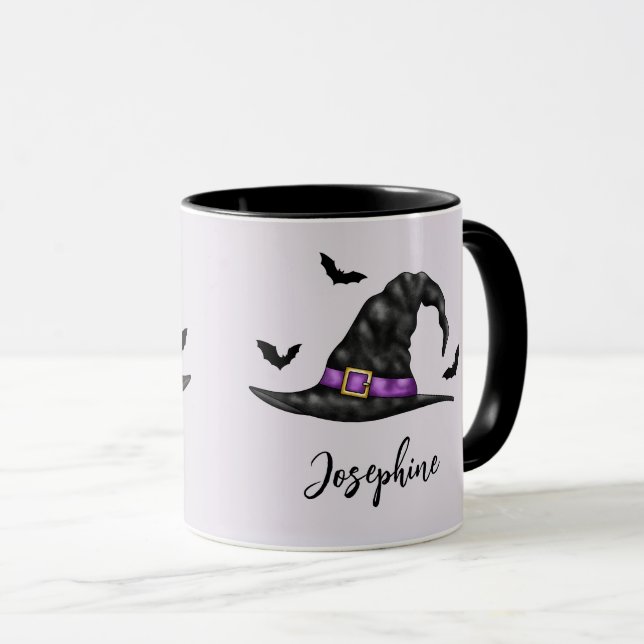 Taza Gorra De Brujas Con Bats Voladores Y Nombre Hallow (Anverso derecho)
