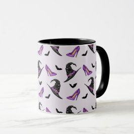 Taza Gorra De Brujas Lilac Talones Con Patrón Bats Hall
