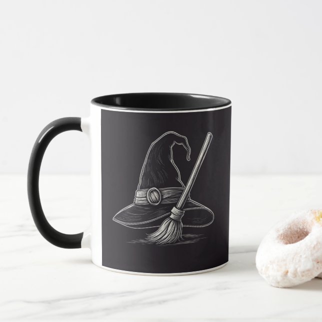 Taza Gorra de brujas y escoba de moda Spooky Halloween  (Con donut)
