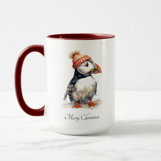 Taza Gorra de pompón naranja de frailecillo de Navidad