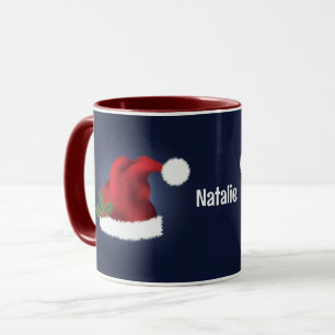 Taza Gorra de Santa Festiva Roja en Azul con Nombre Per