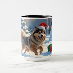Taza Gorra finlandés de Lapphund en ejecución de nieve 