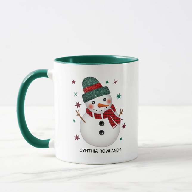 Taza Gorra purpurina y taxista de café Scarf Snowman (Izquierda)