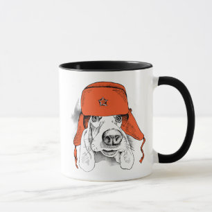 Taza Gorra rojo de Basset Hound el Ushanka