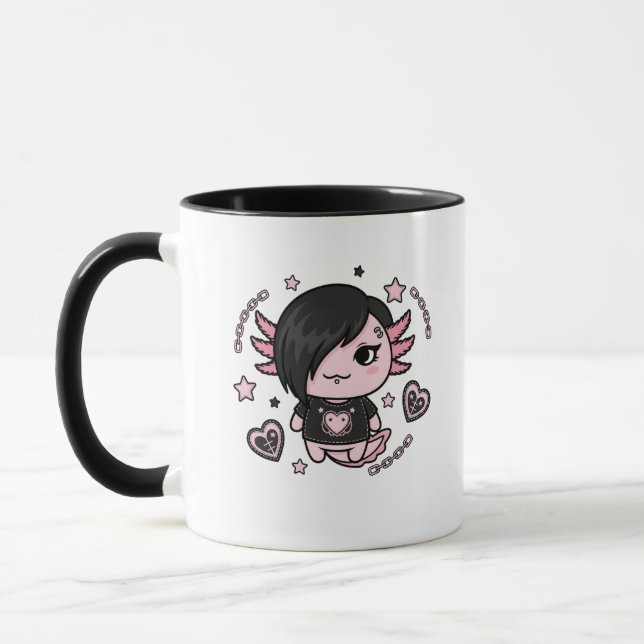 Taza Goth E-Girl Axolotl with Pink Chains and Hearts (Izquierda)