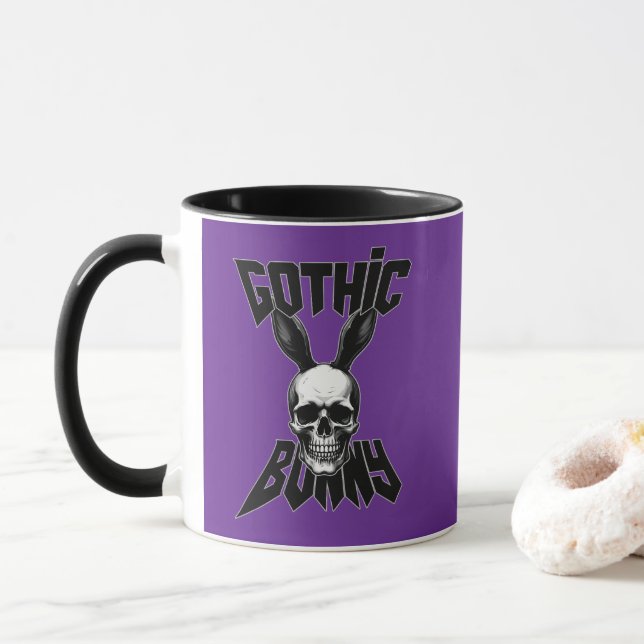 Taza Gothic Bunny – Dark Easter Art - caneca (Con donut)