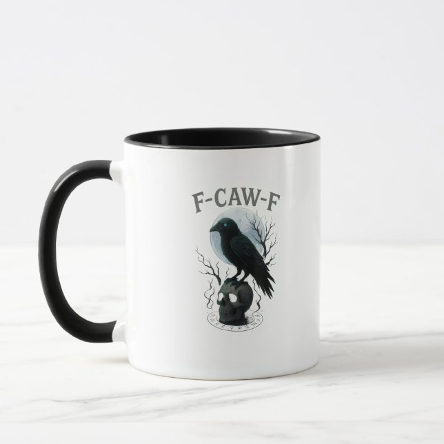 Taza Gothic Crow F Caw F Raven Skull Halloween Graphic  (Izquierda)