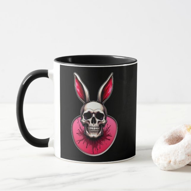 Taza Gothic Easter Bunny – Skull Art - caneca (Con donut)