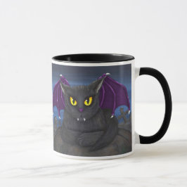 Taza gótica del arte de la fantasía del gato del