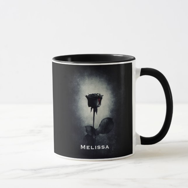 Taza Gótico Rosa negro goteando sangre macabra (Derecha)