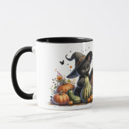 Taza Gourds de Halloween Black Witch's Kitten W/ Pumpki