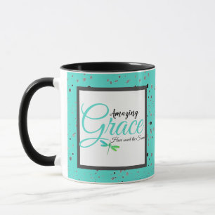 Taza Gracia Asombrosa azul verdoso y negro