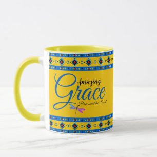 Taza Gracia asombrosa, tribal azul y amarillo