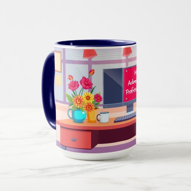 Taza Gracias Administrador Escena de escritorio de dibu (Anverso izquierdo)