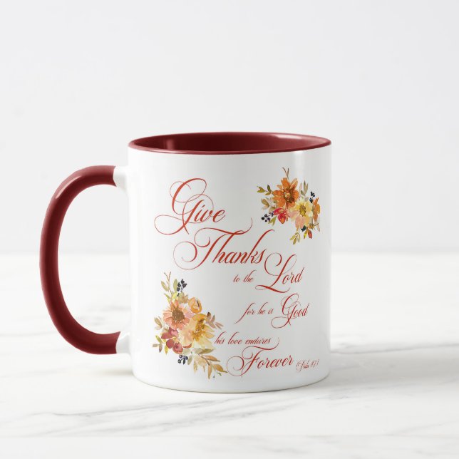 Taza Gracias al Señor otoño acuarela floral (Izquierda)