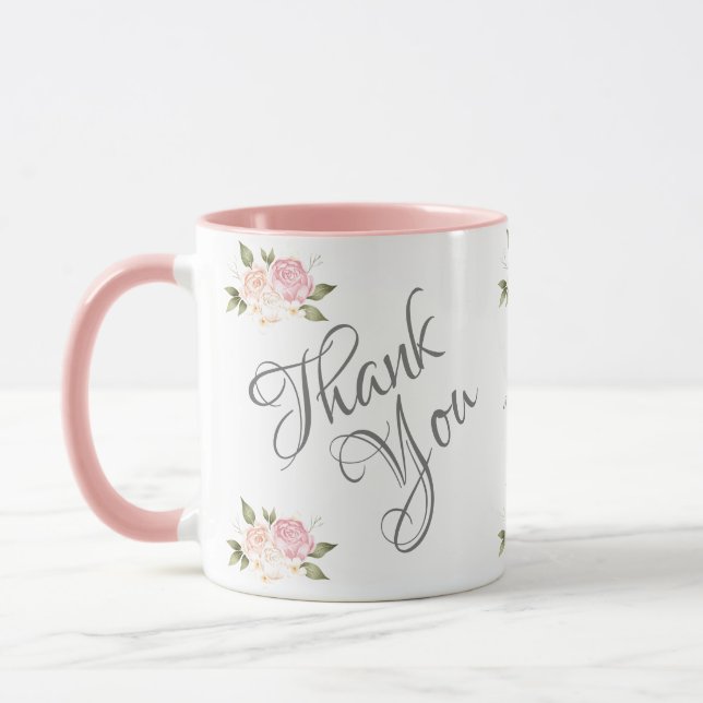 Taza Gracias Bonito de acuarela rosa floral (Izquierda)