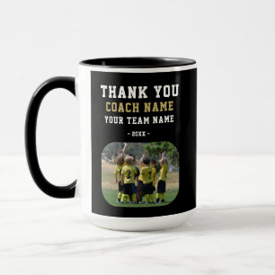 Taza Gracias entrenador con foto de nombre de equipo