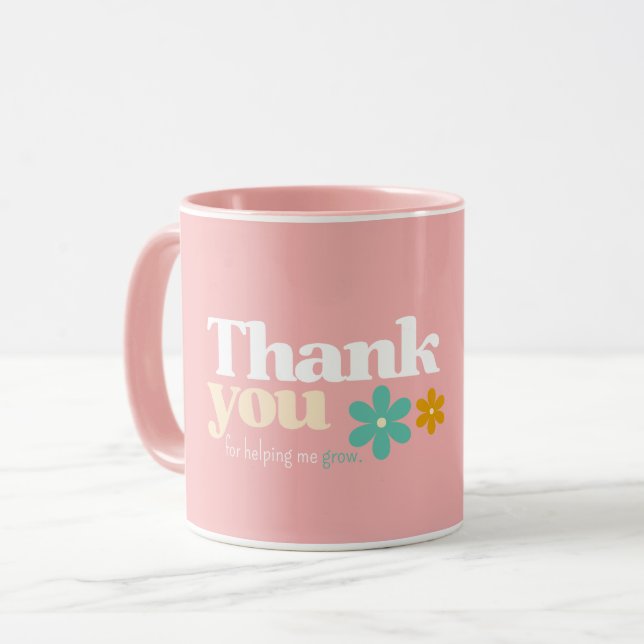 Taza Gracias por ayudarme a crecer, flor retro (Anverso izquierdo)