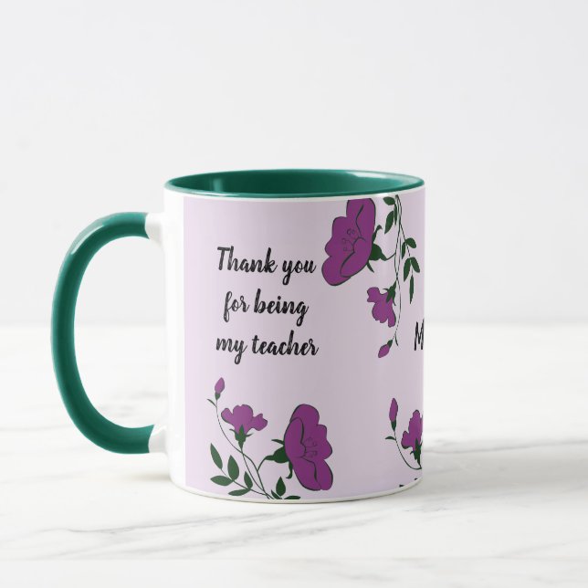 Taza Gracias Profesor Apreciación Floral Púrpura (Izquierda)