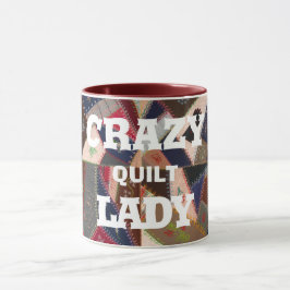 Taza Graciosa "Crazy Quilt Lady" Vieja Parche Quilt