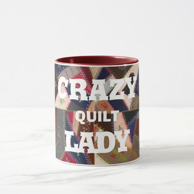 Taza Graciosa "Crazy Quilt Lady" Vieja Parche Quilt (Centro)