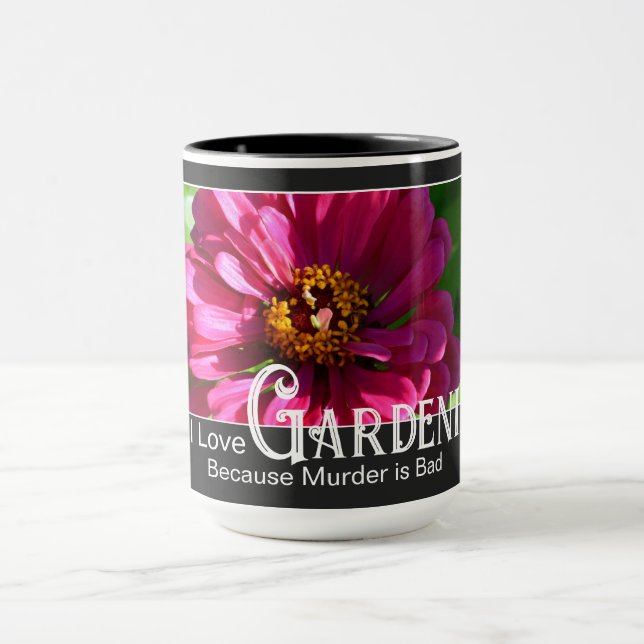 Taza Graciosa jardinería diciendo zinnia floral rosa (Centro)