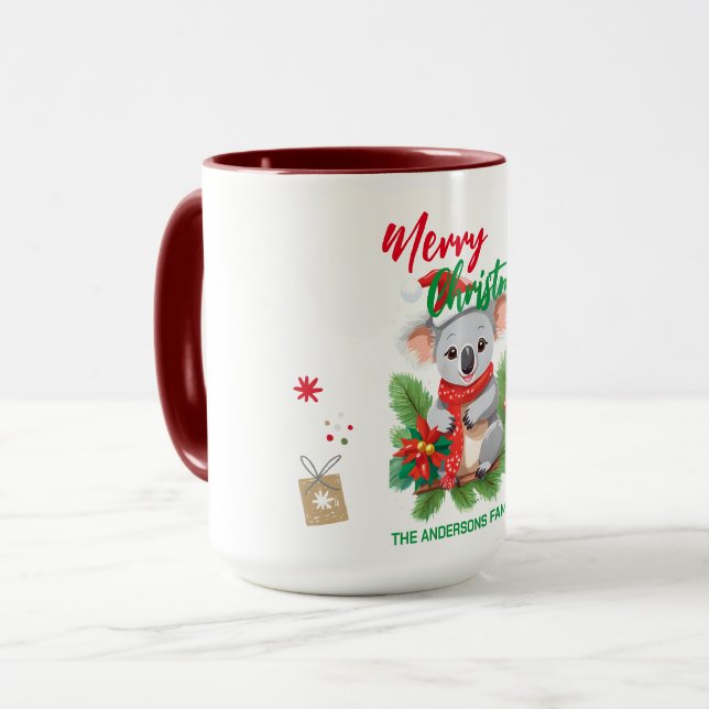 Taza Graciosas y alegres navidades Koala Santa rojo y v (Anverso izquierdo)