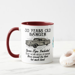 Taza Gracioso 30 cumpleaños Retro Car Banger Agregar fe